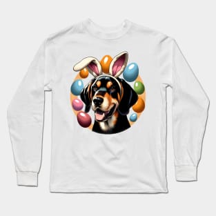 Black and Tan Coonhound with Bunny Ears Celebrates Easter Long Sleeve T-Shirt